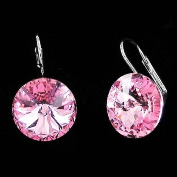 18K White Gold Filled 11mm Pink Crystal Zircon Drop Hoop Earrings Gorgeous Gift - Picture 2 of 2